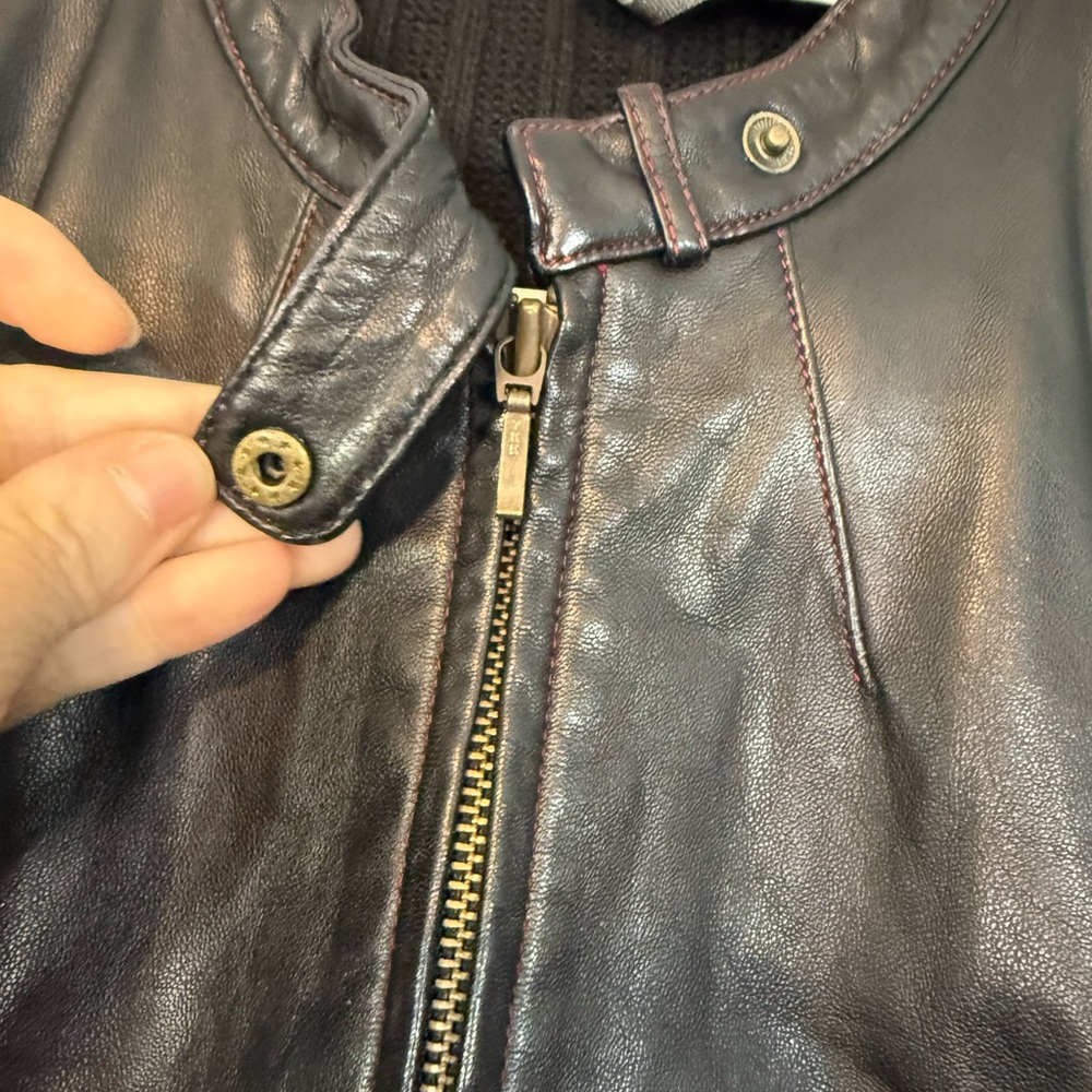 Twiggy Black Genuine Leather Jacket with Knit Sleeves - Picture 6 of 9